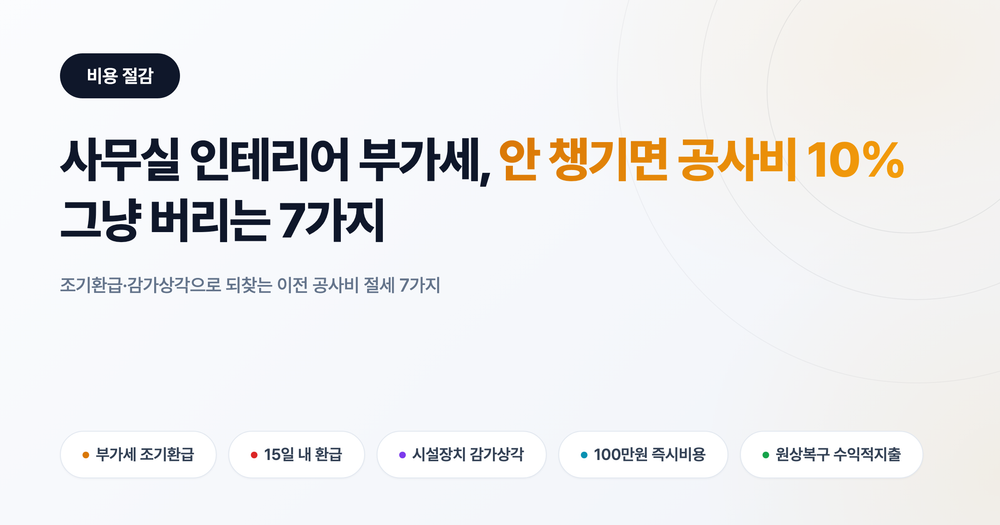 사무실 인테리어 부가세 환급, 안 챙기면 공사비 10% 그냥 버리는 7가지