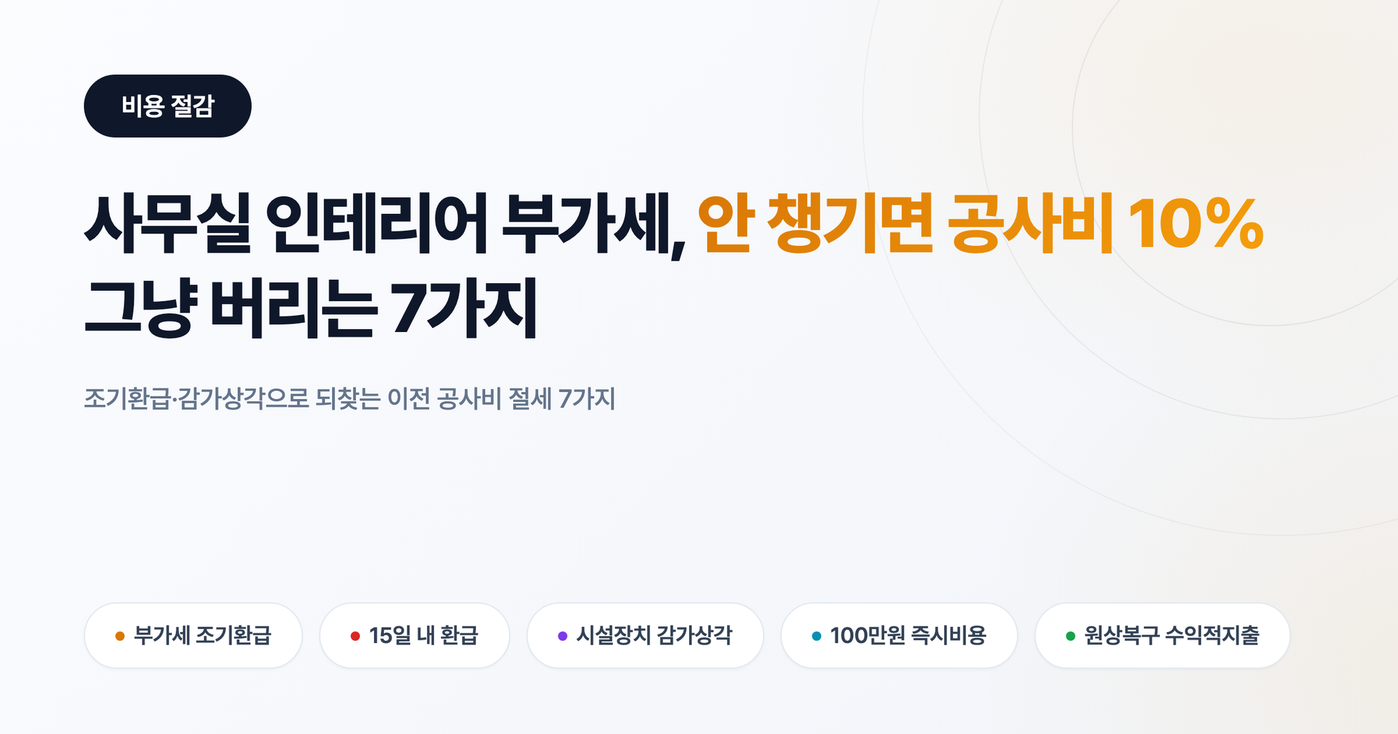 사무실 인테리어 부가세 환급, 안 챙기면 공사비 10% 그냥 버리는 7가지