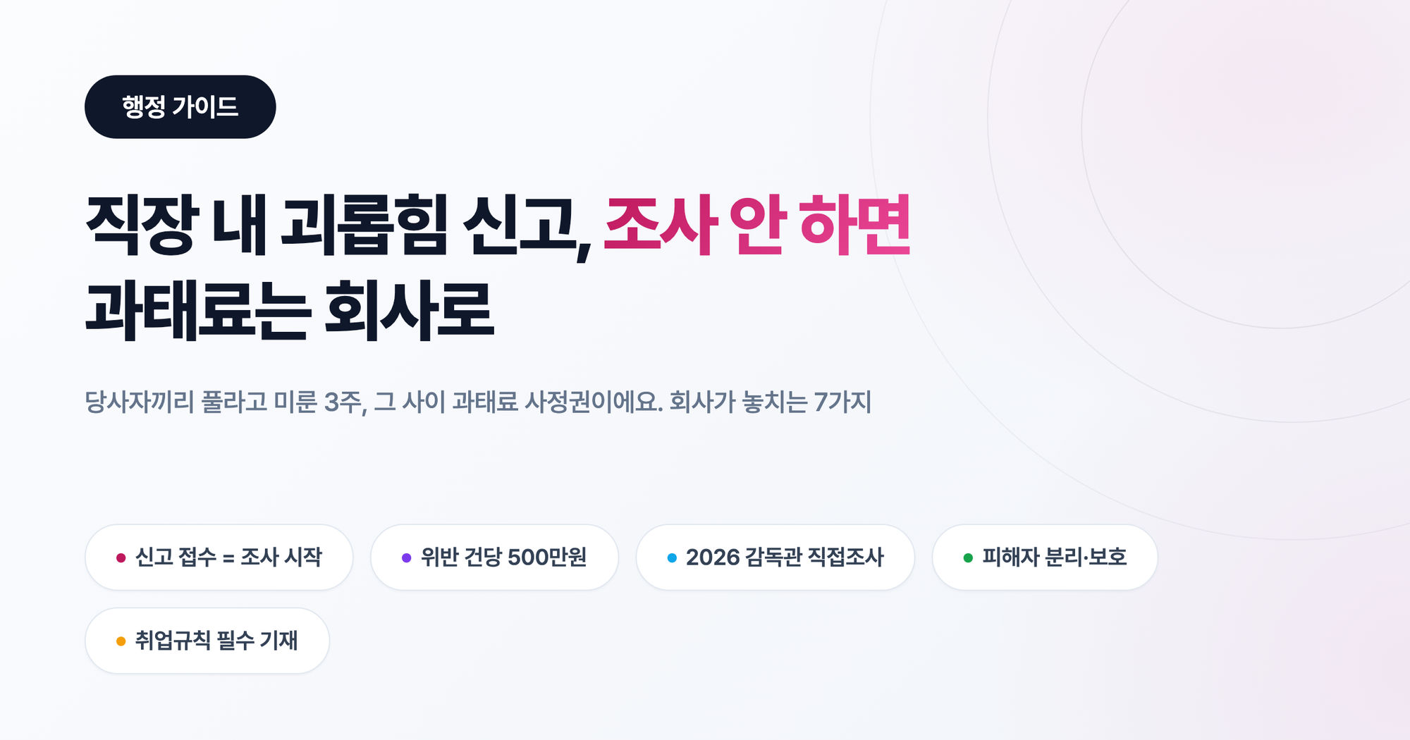직장 내 괴롭힘 신고: 접수하고 조사 안 하면 과태료 500만원, 회사가 놓치는 7가지
